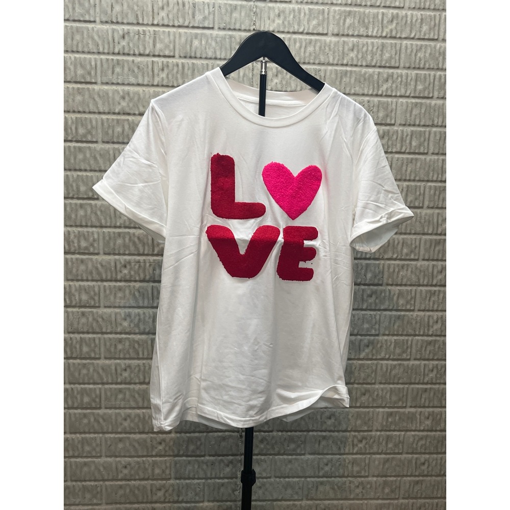 White LOVE Heart Graphic T Shirt Top Size‎ L